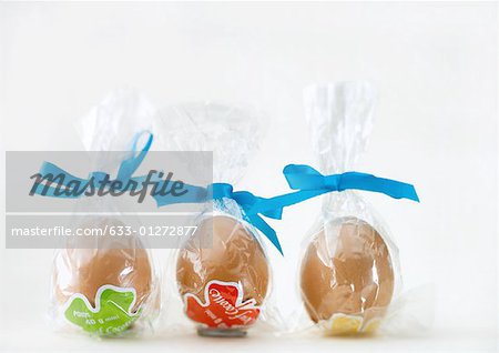 Chocolate eggs in plastic wrappers