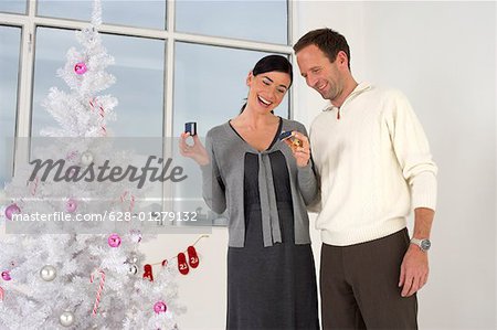 Woman being happy for a Christmas present