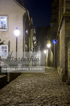 Street Scene at Night, Erfurt, Kirchgasse, Germany