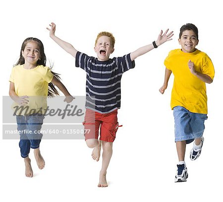 Portrait of a boy shouting and running with his friends