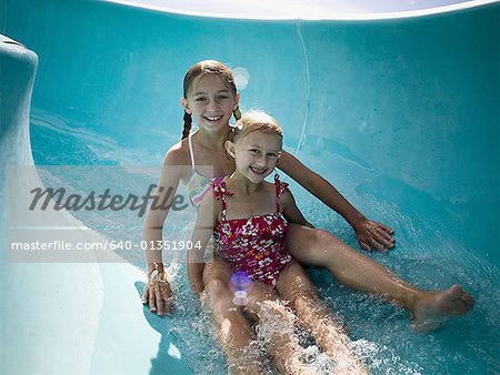 Girls on a waterslide