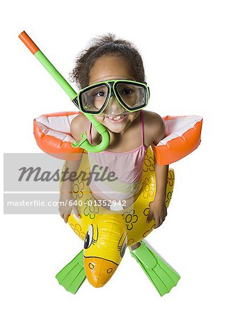 Funny kid in swimming gear