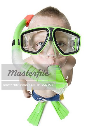 Portrait of a boy wearing a snorkel