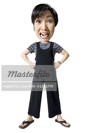 Caricature of a mid adult woman standing and shouting