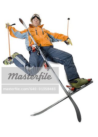 High angle view of a fallen skier