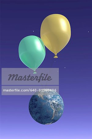 Two giant balloons floating over the earth