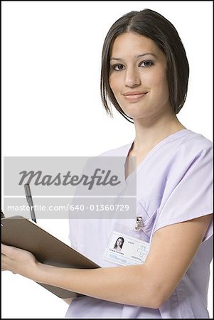 Portrait of a nurse making a report