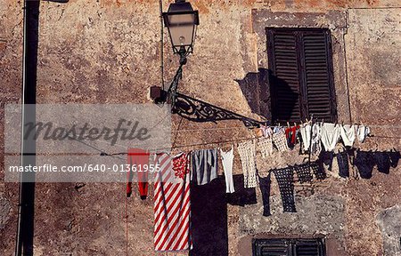 Low angle view of clothes hanging on a clothesline