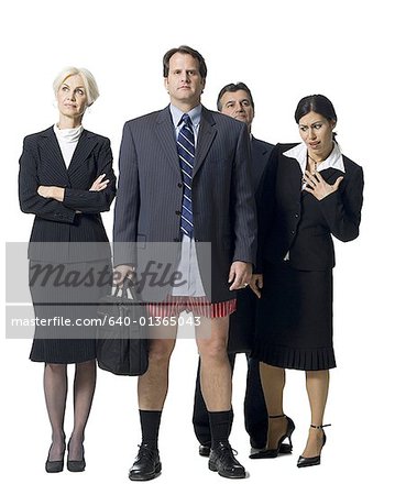 Businessman in boxers with other businesspeople
