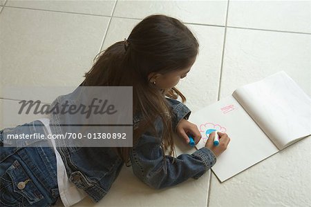 Mädchen liegend Stock, Zeichnung