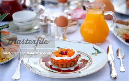 Breakfast table with sweet tart