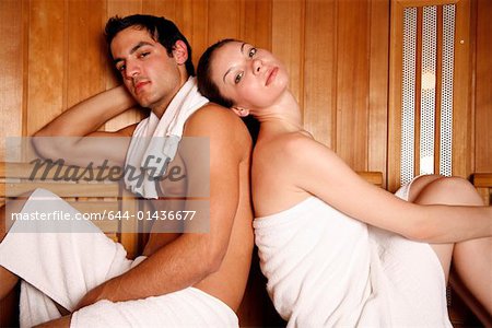 A couple enjoying a sauna together
