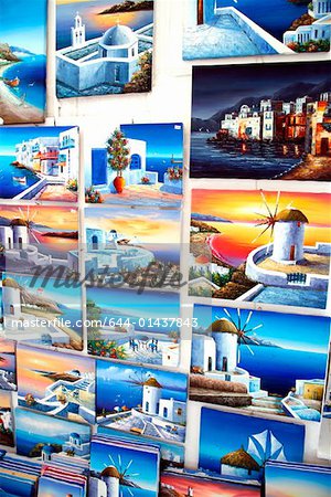 Island paintings displayed for sale