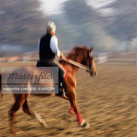 Profil de côté d'un homme sur un cheval