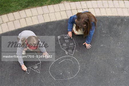 Girls Drawing with Chalk