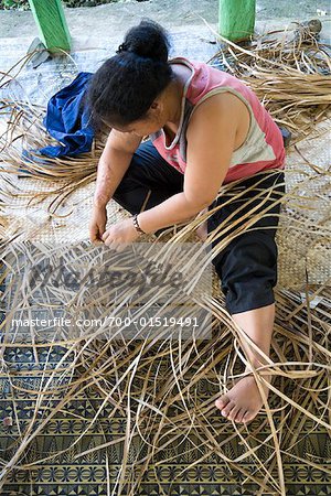 Woman Weaving Palm Fronds, Foailalo Village, Savaii, Samoa