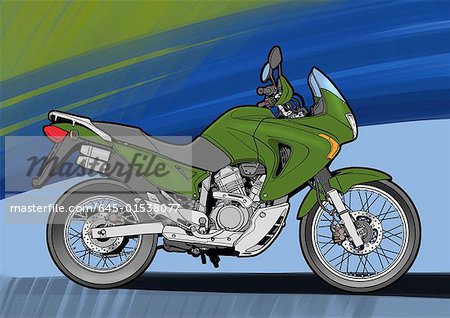 Dunkel grün super Enduro-Motorrad mit blauen und grünen Hintergrund
