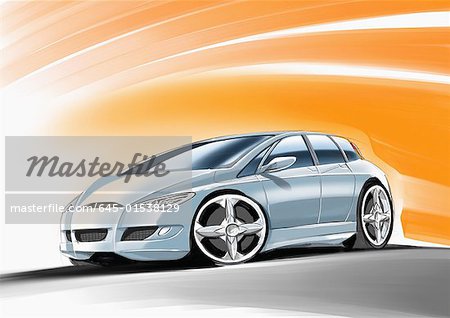 Silver sports car with orange background