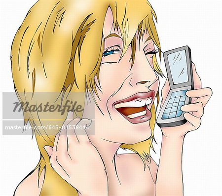 Closeup blonde Frau auf Handy