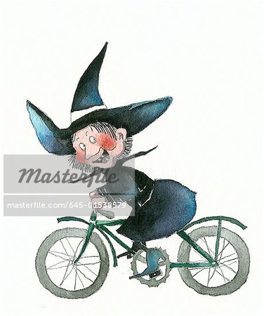 Happy witch on bike