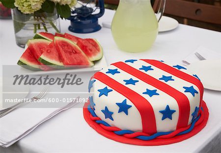 Cake and Watermelon on Table