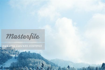 Switzerland, Vaud canton, Lavaux region, snowy mountain landscape with castle