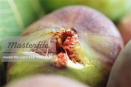 Fig splitting open, extreme close-up