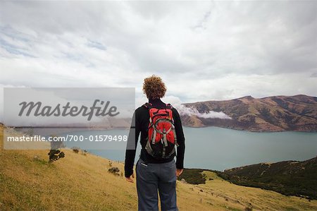 Hiker, Banks Peninsula, New Zealand