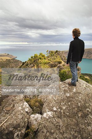 Man Looking into Distance, Banks Peninsula, New Zealand
