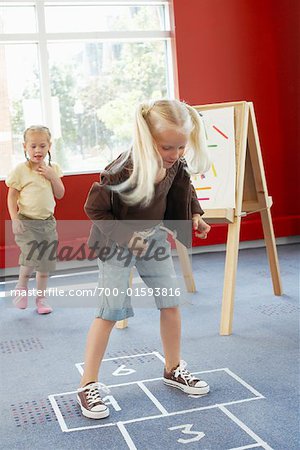 Children Playing Hopscotch at Daycare
