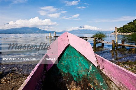 Traditional Wooden Canoe on Shore, Lake Atitlan, Santa Catarina Palopo, Guatemala