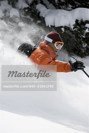 Profile of downhill skier