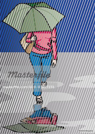 Illustration of Woman Walking in the Rain