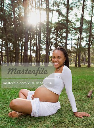 Pregnant Woman Sitting on Grass