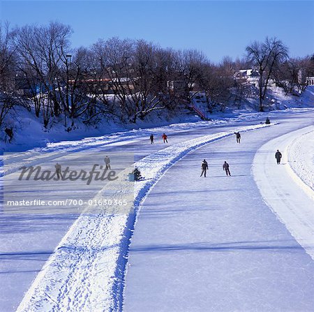 Ice Skating on the Assomption River, Joliette, Quebec, Canada