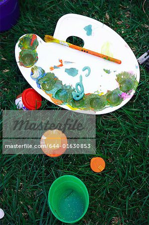 Painter's palette on the grass