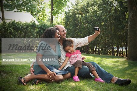 Man Taking Picture of Self and Family