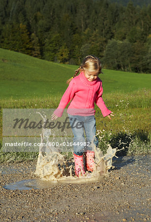 Girl Jumping in Puddles