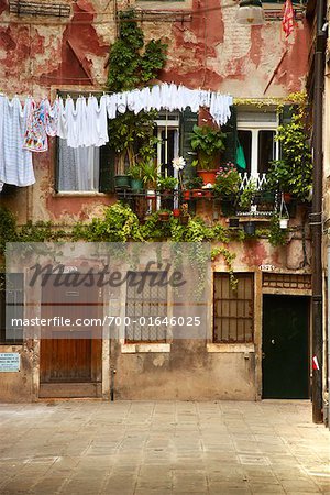 Corde à linge bâtiment extérieur, Castello, Venise, Italie