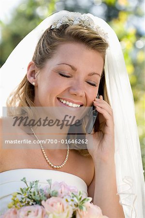 Bride Talking on Cell Phone