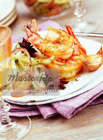 crunchy fennel and mediterranean prawns with star anise