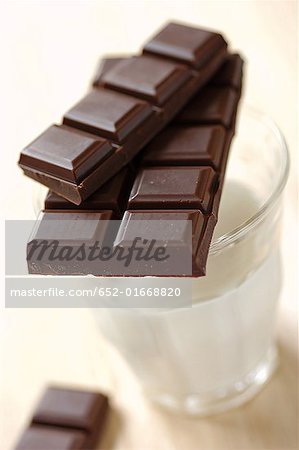 barre de chocolat et verre de lait