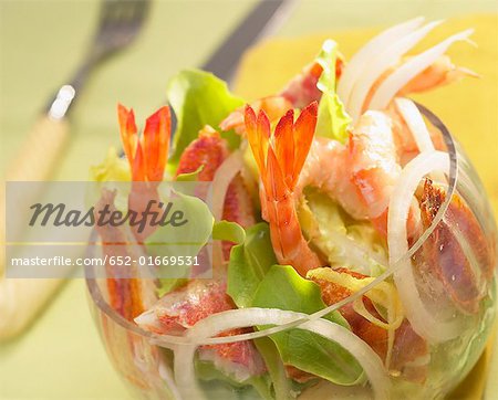 spring salad with prawn and fish