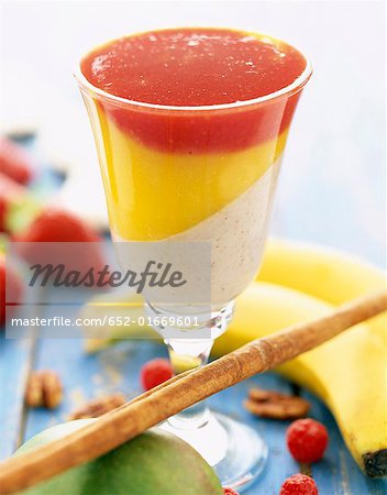 Three coloured exotic fruit glass