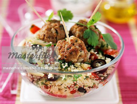 Taboulé and lamb meatballs with coriander