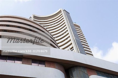 Low angle view of a stock exchange building, Bombay Stock Exchange, Dalal Street, Mumbai, Maharashtra, India