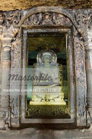 Statue of Buddha in a cave, Ajanta, Maharashtra, India