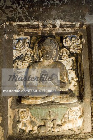 Statue of Buddha in a cave, Ajanta, Maharashtra, India