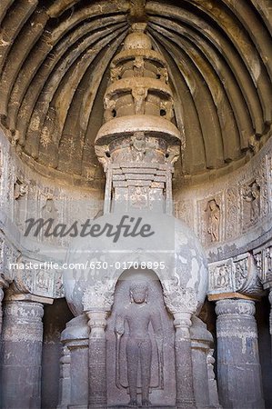 Statue of Buddha in a cave, Ajanta, Maharashtra, India