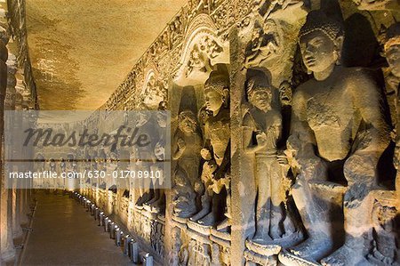 Buddha statues in a cave, Ajanta, Maharashtra, India